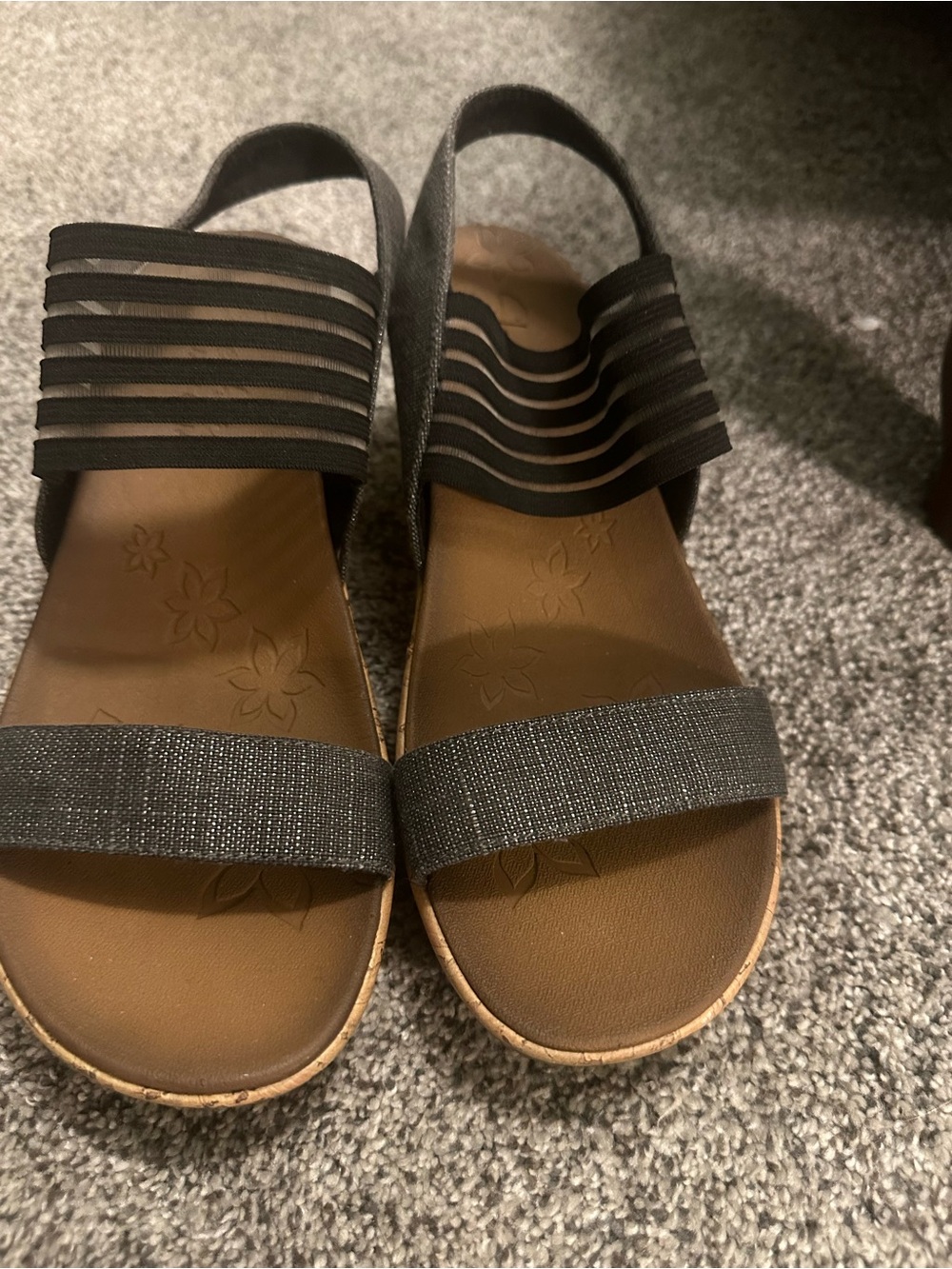 Skechers Women's Black Elastic Strap Wedge Sandals